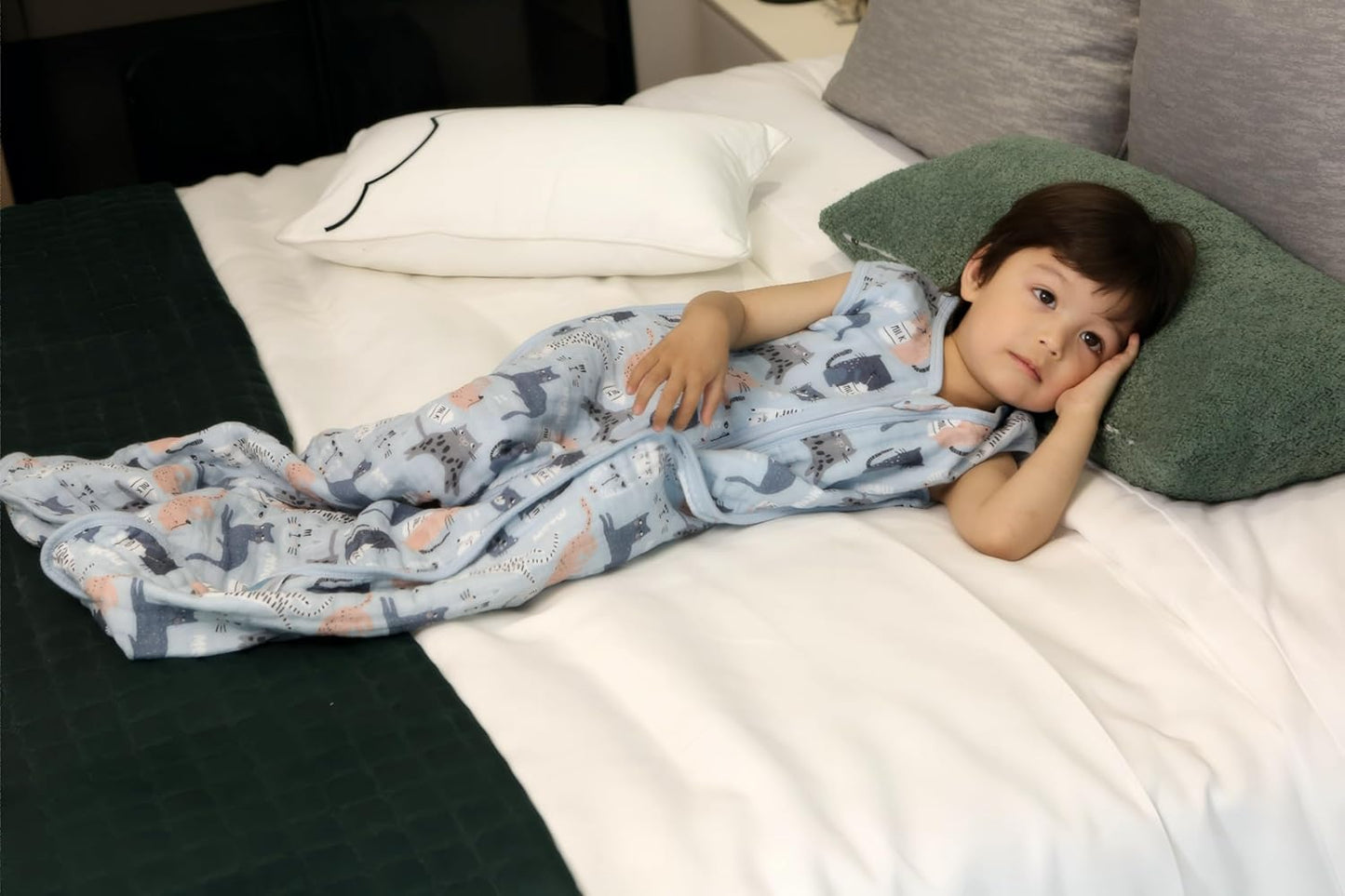 Baby Sleep Sack 2-4 T Baby Wearable Blanket 100% Organic Cotton 0.5 TOG Toddler Sleep Sacks 2- Way Zipper Soft 4 Layers 2T 3T 4T Kitten