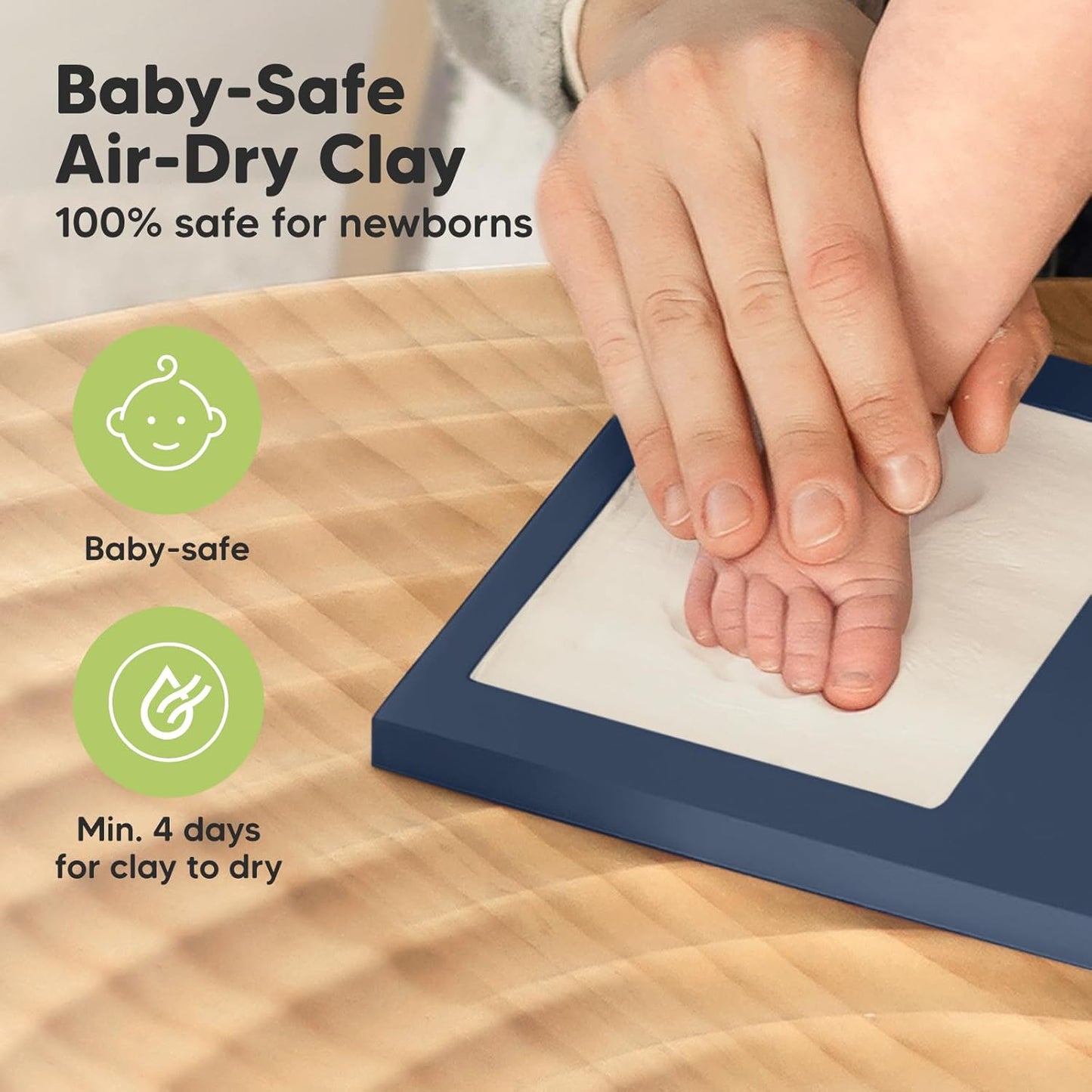 Baby Hand and Footprint Kit - Clay Handprint Keepsake Frame, Newborn Nursery Picture Frame, Personalized New Mom Gifts for Baby Shower & Registry (Midnight Blue)