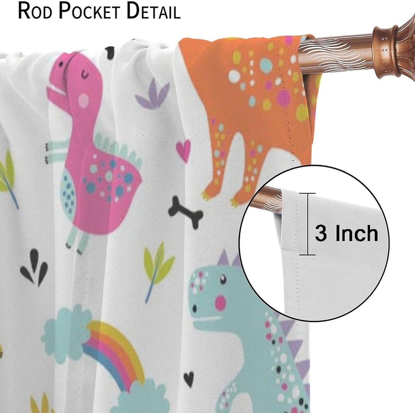 Cartoon Dinosaur Curtains for Kids Boys Girls Home Decor Childish Cute Dino Animals Print Pattern Rod Pocket Blackout Window Drapes for Nursery Baby Bedroom Playroom W21xL63in 2 Panels