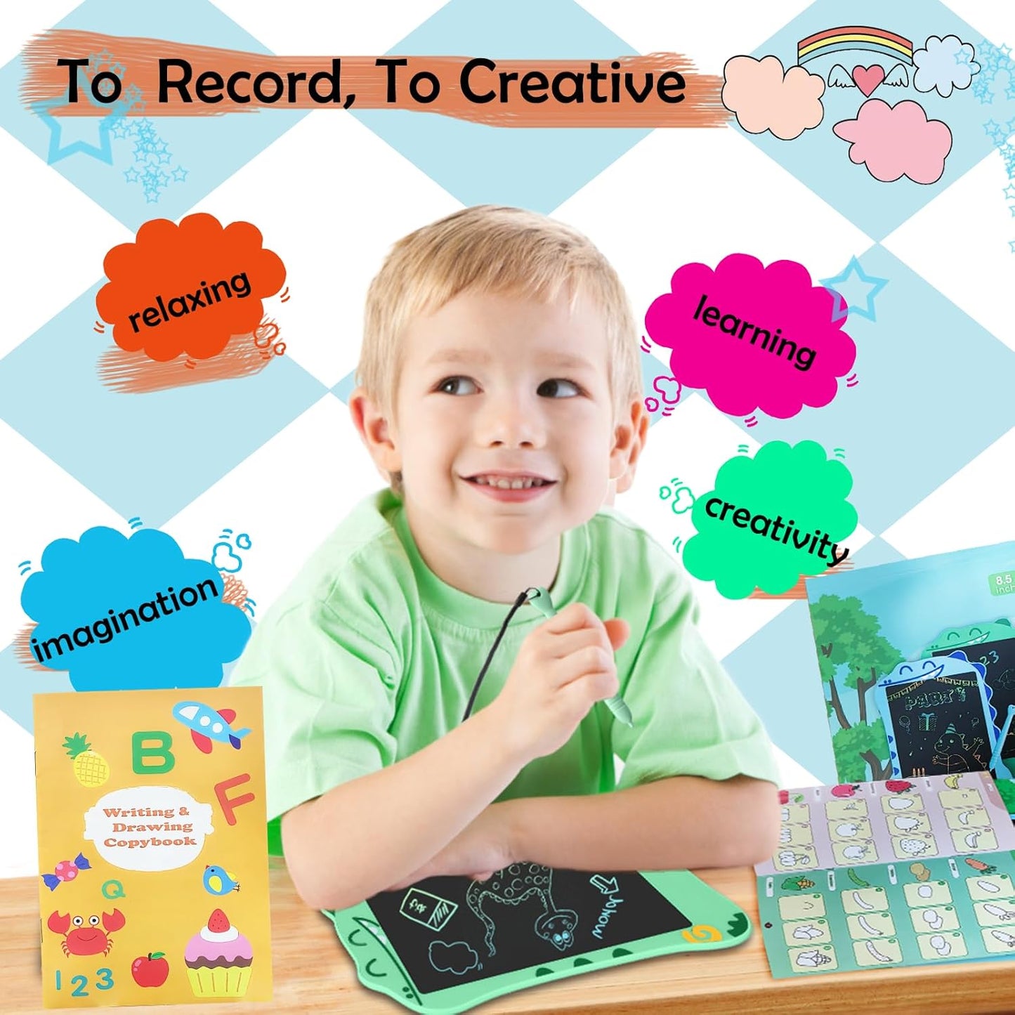 LCD Doodle Board Dinosaur Writing Tablet for Kids Toys, 8.5 Inch Colorful Todder Drawing Pad for Educational Learning Gift in Christmas Birthday Suitable for 3 4 5-8 Years Old Boys Girls (Green)