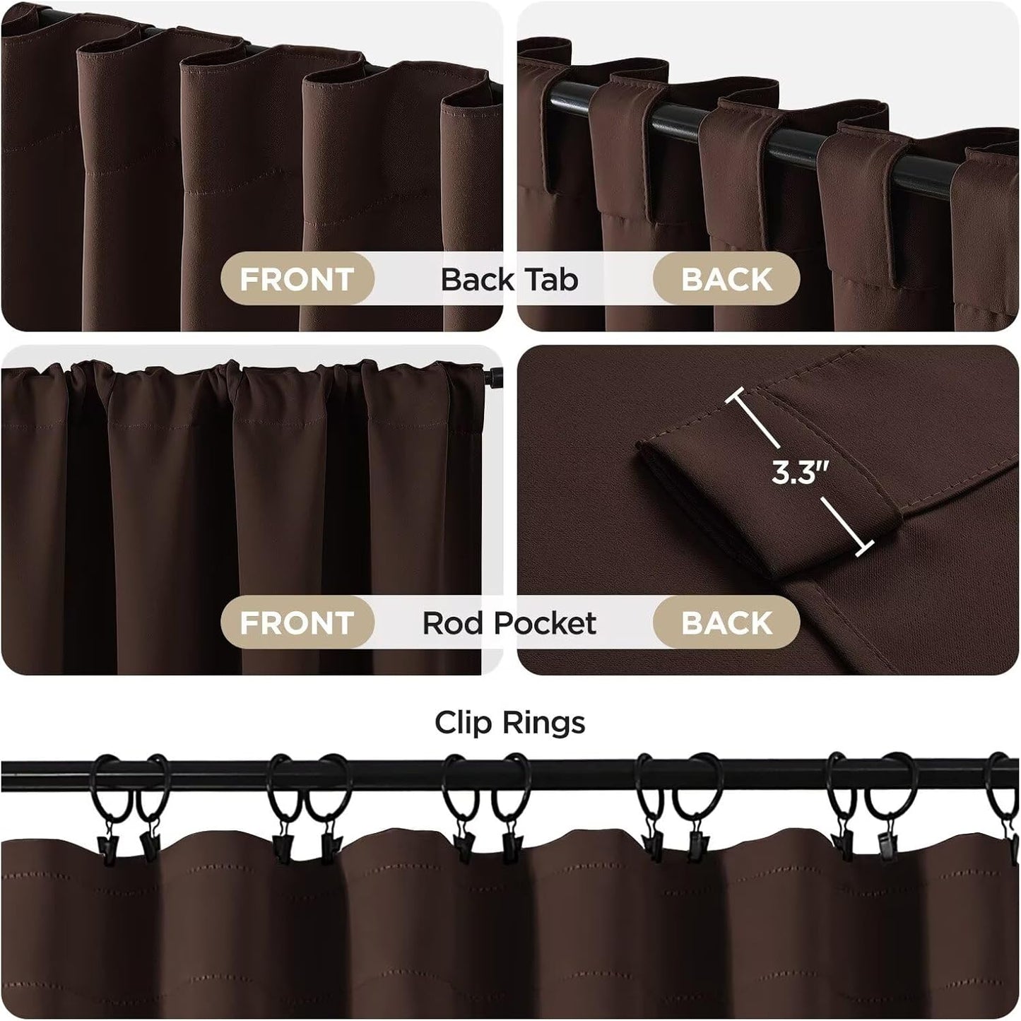Joydeco 90 Inch Blackout Curtains for Bedroom, Thermal Insulated Curtains 90 Inches Long, Room Darkening Drapes for Living Room Window Rod Pocket Back Tab (W52 x L90 Inch, Chocolate)
