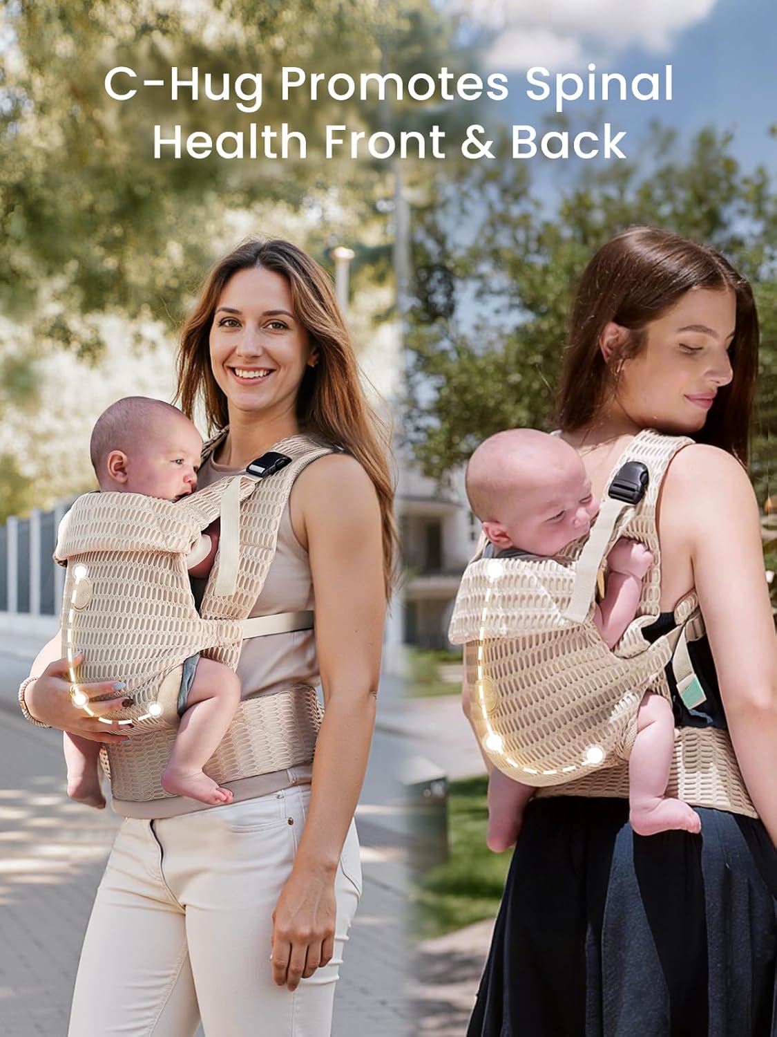 GROWNSY Baby Carrier Newborn to Toddler, Breathable Mesh Carrier(7-44lbs) with One-Click Sliding Clasp, Head Support, Ergonomic Design and Hands-Free Comfort, Almond Beige