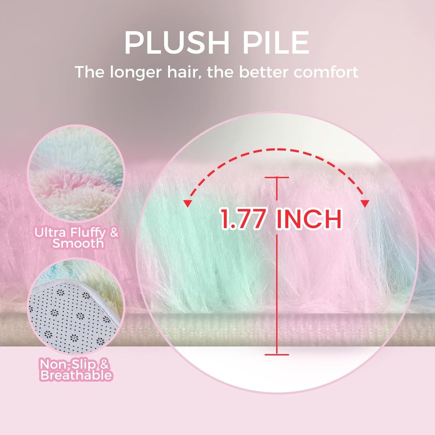 Fluffy Colorful Rug for Living Bedroom, Rainbow Fluffy Soft Plush Area Rugs for Girls Bedroom, Fuzzy Nursery Rug for Baby's Toddler's，Clorful Room Decor for Teenage, Easy-Cleaning, Non Shedding, 3X4