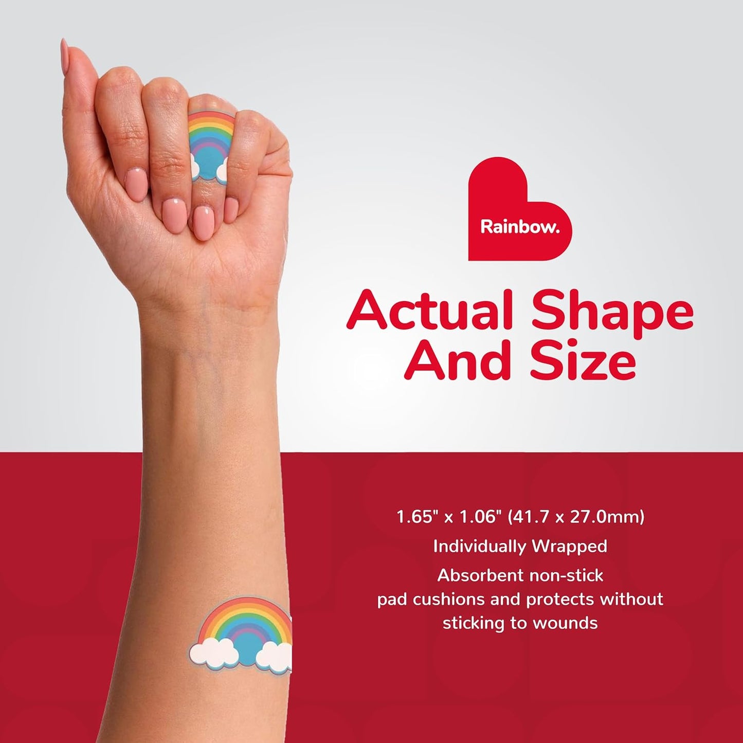 BioSwiss Bandages, Rainbow Shaped Self Adhesive Bandage, Latex Free Sterile Wound Care, Fun First Aid Kit Supplies for Kids, 50 Count