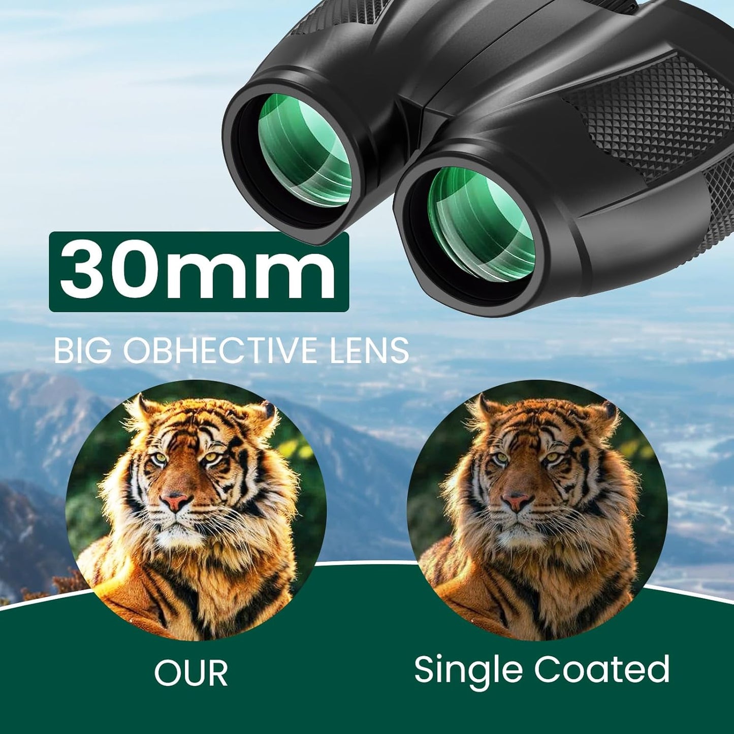 12x30 Compact Binoculars for Adults and Kids, High Power Lightweight Small Binoculars with Phone Adapter for Cruise Ship Hiking Bird Watching Sports Safari Viewing Football Sports Concert