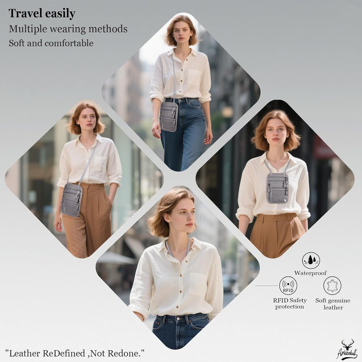 Neck Wallet - Rfid Wallet Women - passport holder for travel - Travel Wallet Passport Holder For Travel Women - 10.3x6.8inch (Light Gray)