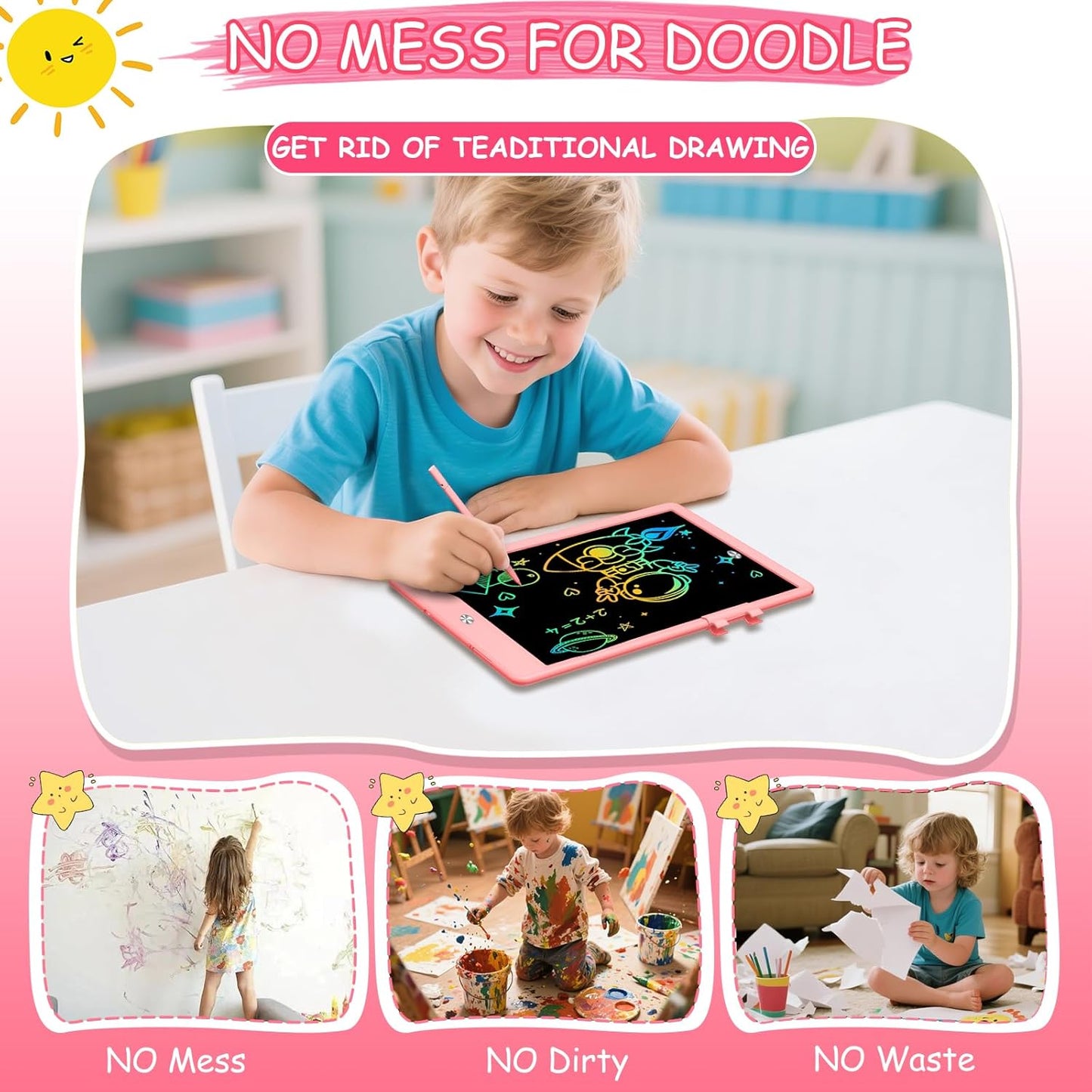 Decute Kids Toys LCD Writing Tablet with Stylus, 10 Inch Erasable Toddlers Doodle Board, Reusable Drawing Pad for Kids, Educational Christmas Birthday Gift for 3 4 5 6 7 8 Girls Boys Toddler Pink