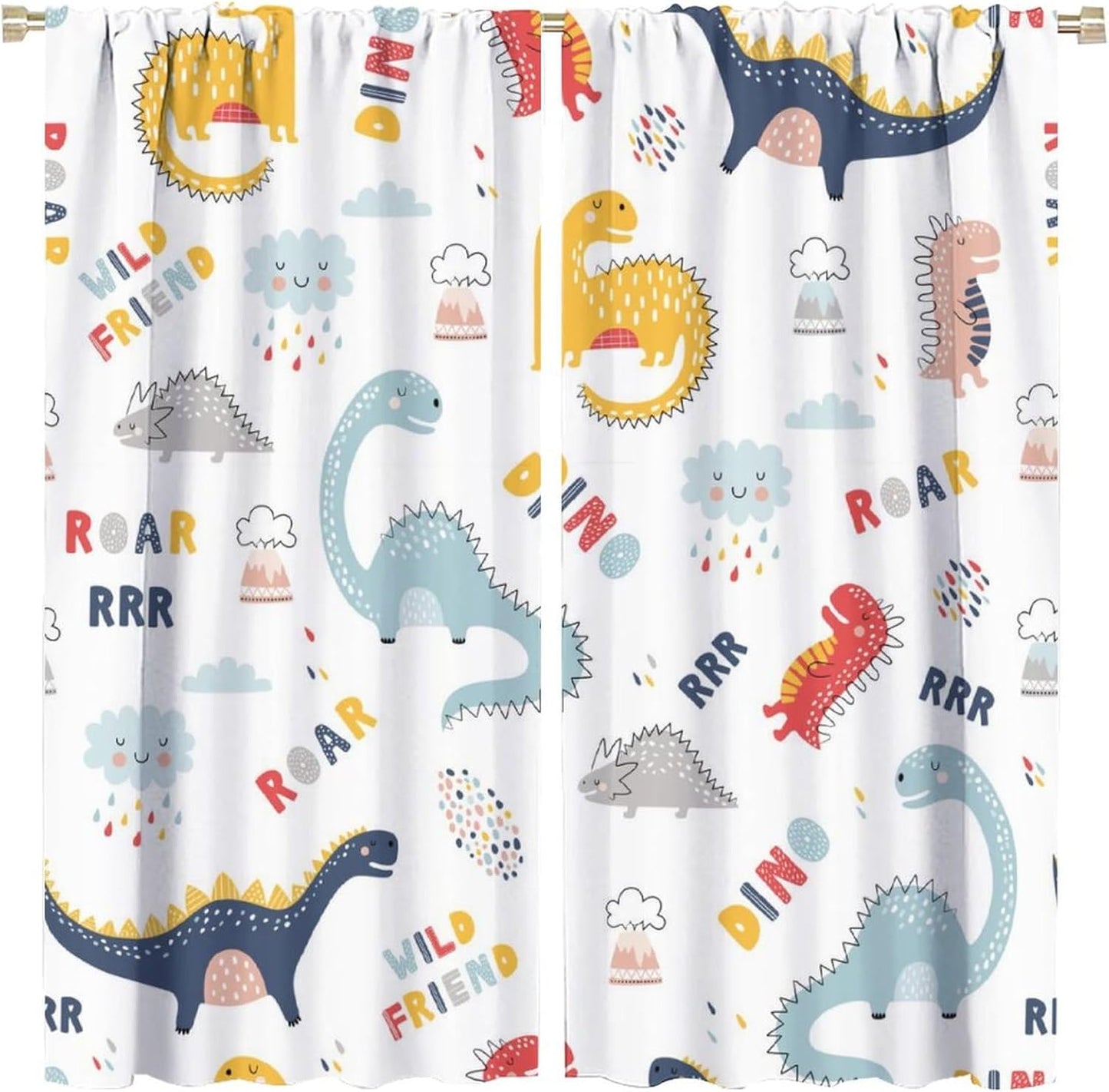 Cartoon Dinosaur Curtains for Kids Boys Girls Home Decor Colorful Cute Dino Animals Print Pattern Rod Pocket Blackout Window Drapes for Nursery Baby Bedroom Playroom W21xL54in 2 Panels