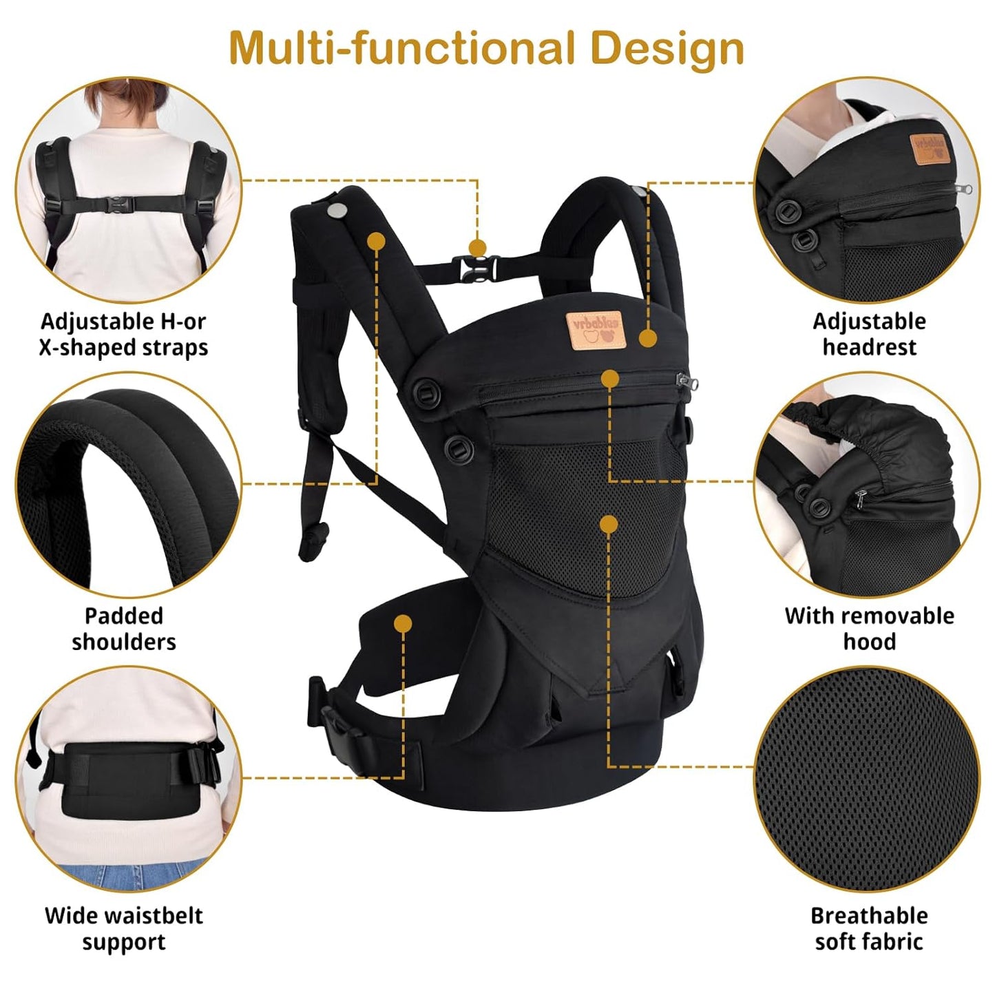 New Upgrade Ergonomic Baby Carrier Newborn Toddler Wrap Carrier,Hands Free Baby Sitting Sling,Breathable,Perfect for Infants/Chest Sling for Babies Shower Gift (Ink-Black, Upgrade-with Belt)