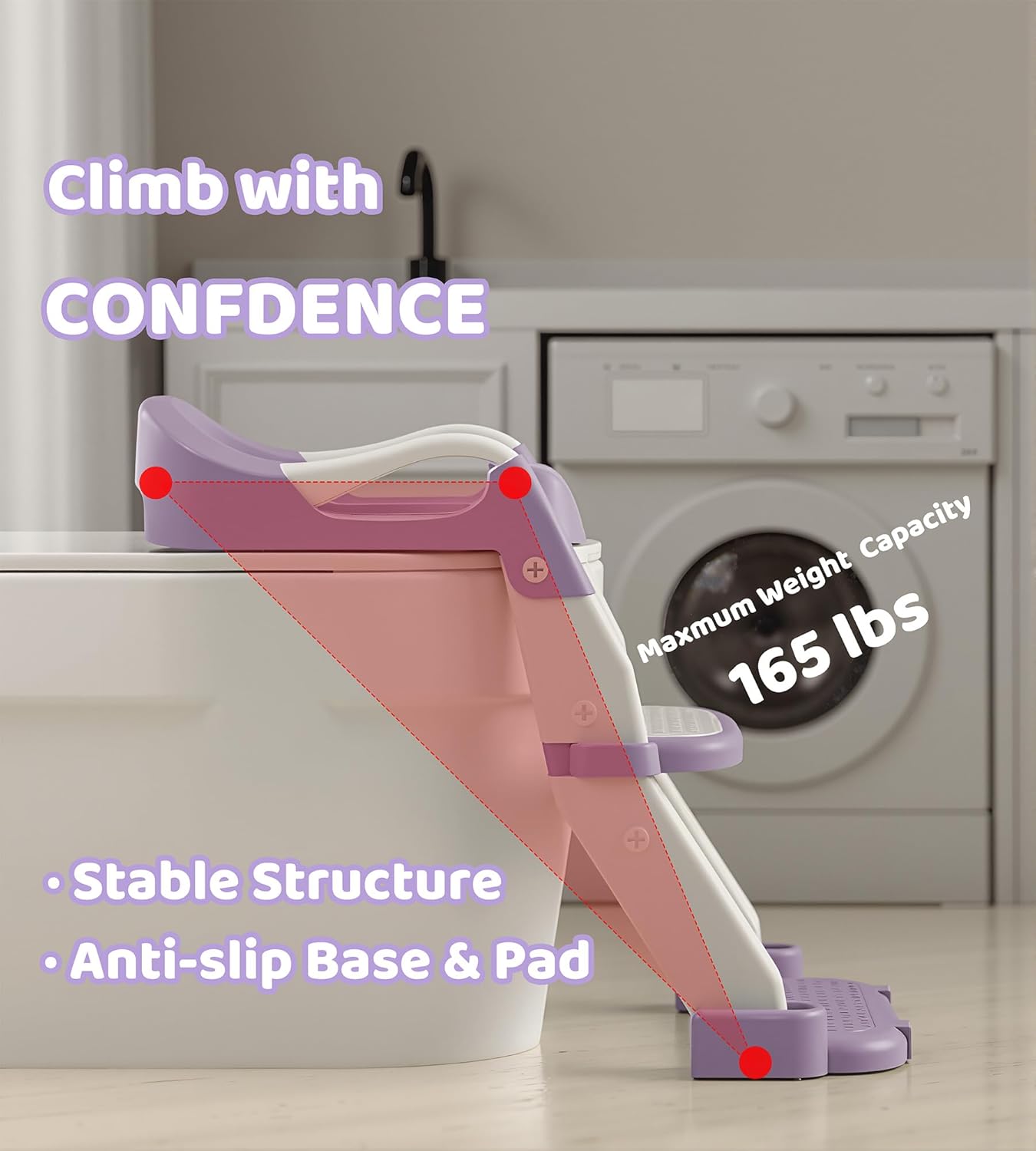 2-in-1 Toddler Potty Training Toilet Seat with Step Stool Ladder – Adjustable Height Potty Chair Urinal for Baby Boys Girls Age 1-3, Foldable Training Potty with Splash Guard & Anti-Slip Feet, Purple