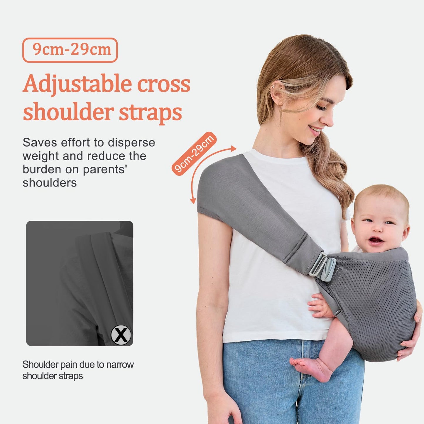 Baby Sling Carrier,Baby Carrier Newborn to Toddler,Toddler Carrier,Portable Lightweight & Spreadable Shoulder Straps (Dark Grey)