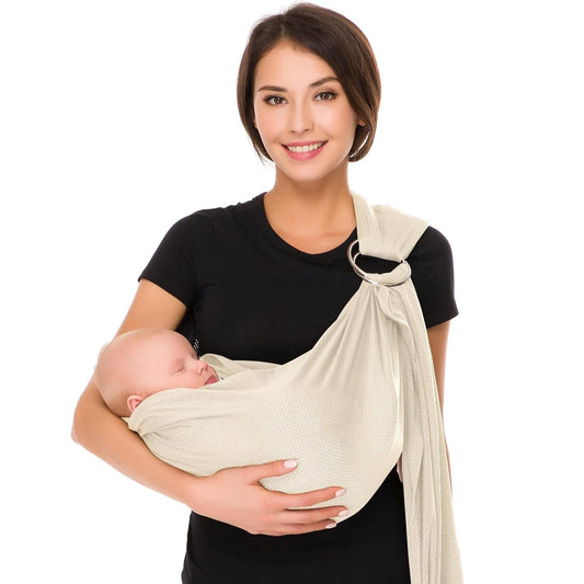 Water Ring Sling Baby Carrier, Adjustable Lightweight Breathable Newborn Carrier Sling for Summer, Swimming, Pool, Beach, Front Chest Mesh Infant Wrap Carrier for Baby Gift （ Beige