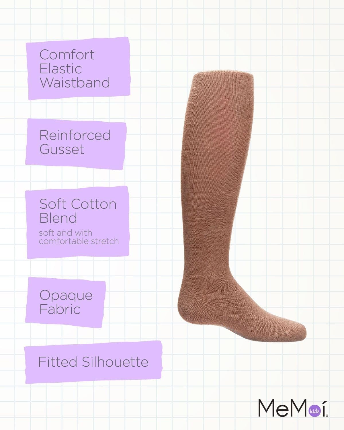 MeMoi Soft Pima Cotton Tights for Girls, Soft and Lightweight Opaque Tights for girls - Sizes 8 to 16