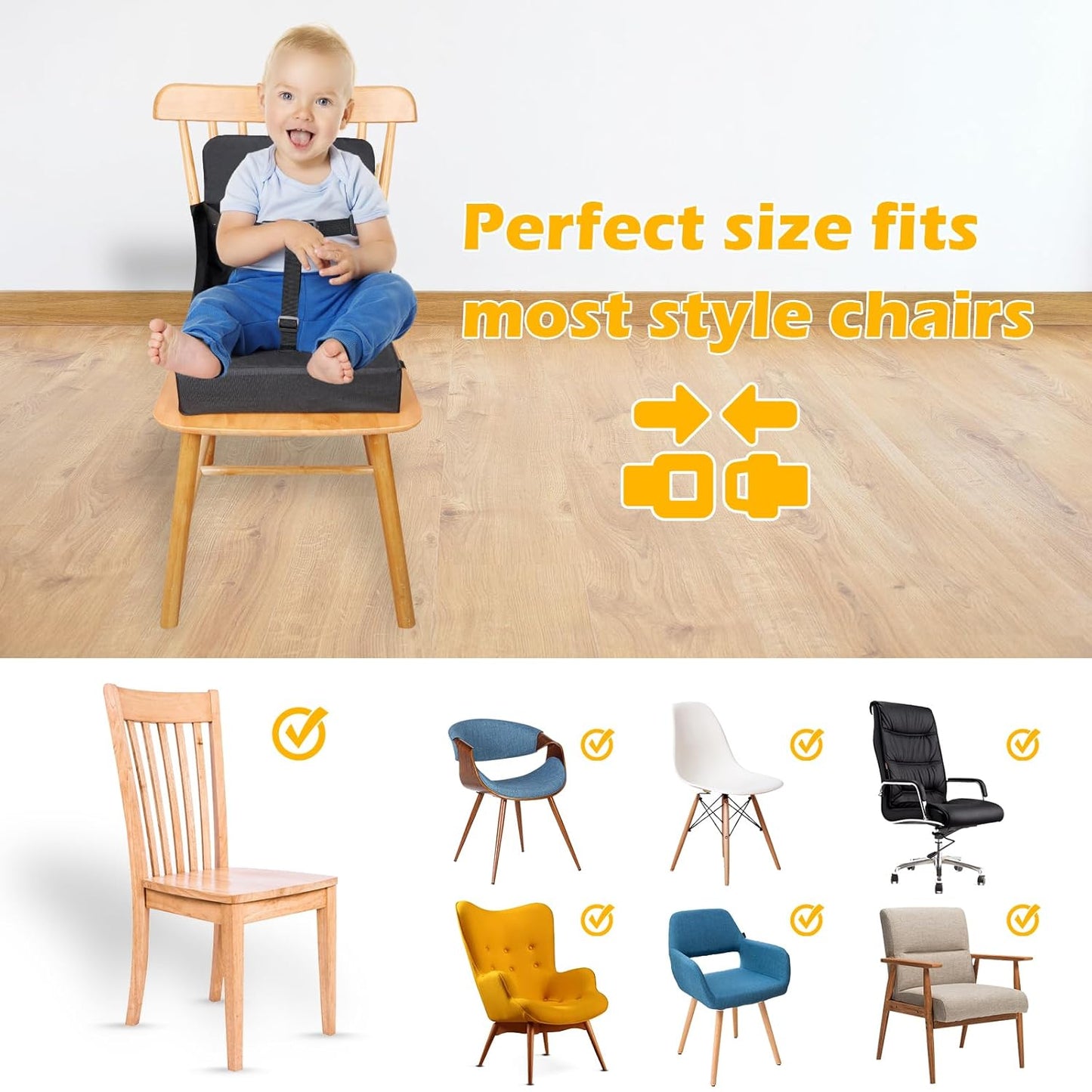 Toddler Booster Seat for Dining Table, Booster Seat for Table, 12.6x3.34 Inch Portable High Chair for Travel, HOSEASCA Compact Lightweight Travel Booster Seat with Adjustable Straps for Baby(Black)