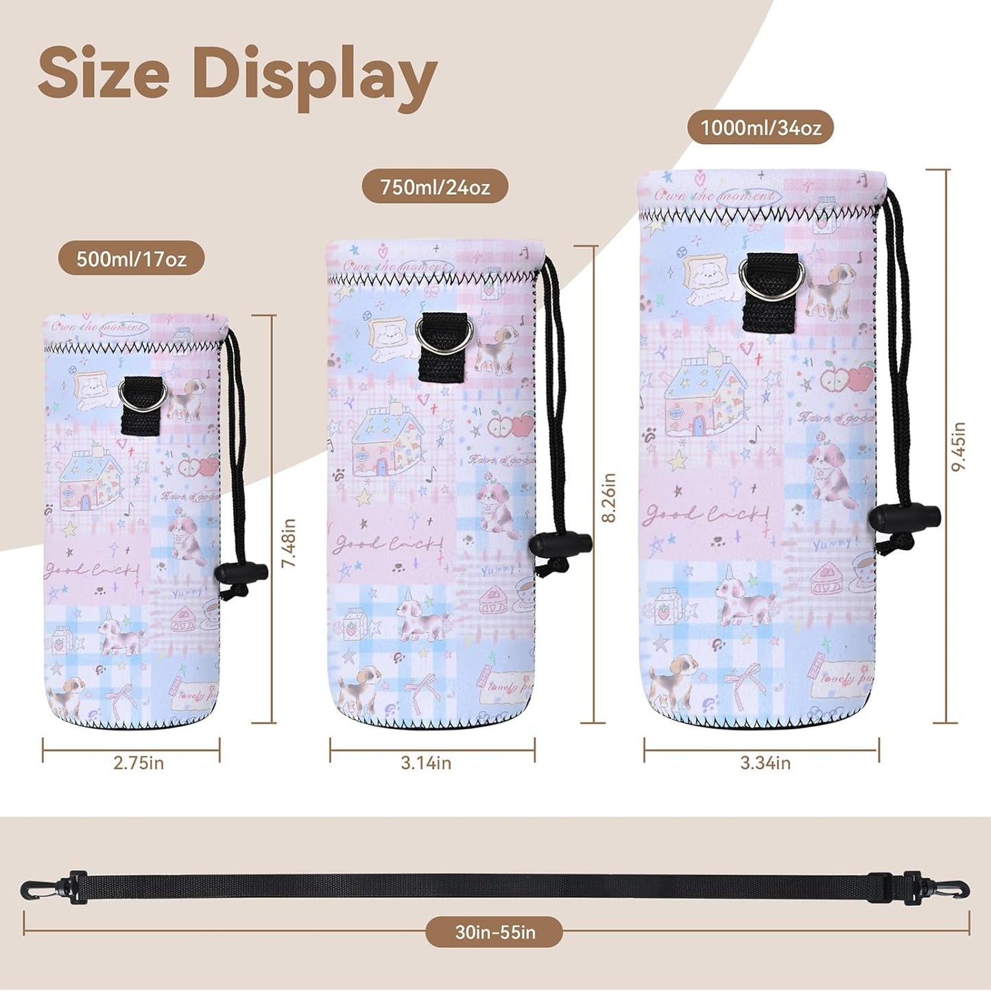 AUPET Water Bottle Sling Bag Carrier Crossbody Sleeve,Insulated Neoprene Bottle Case Holder Pouch Cover 500ML/17oz with Shoulder Strap for Walking Women Men