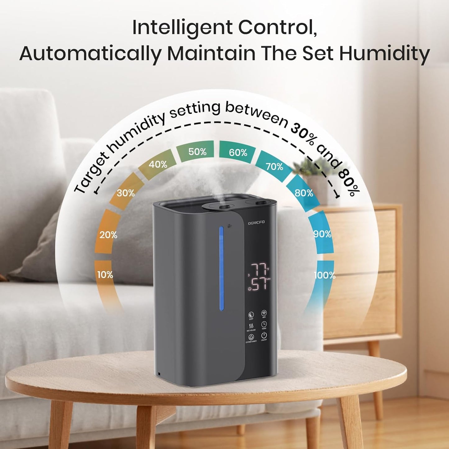5L Smart Air Humidifiers for Bedroom with Essential Oils, Top Fill 50H Runtime Cool Mist Large Humidifiers for Home Bedroom Nursery, 28 dB Quiet Humidifier for Baby & Plants