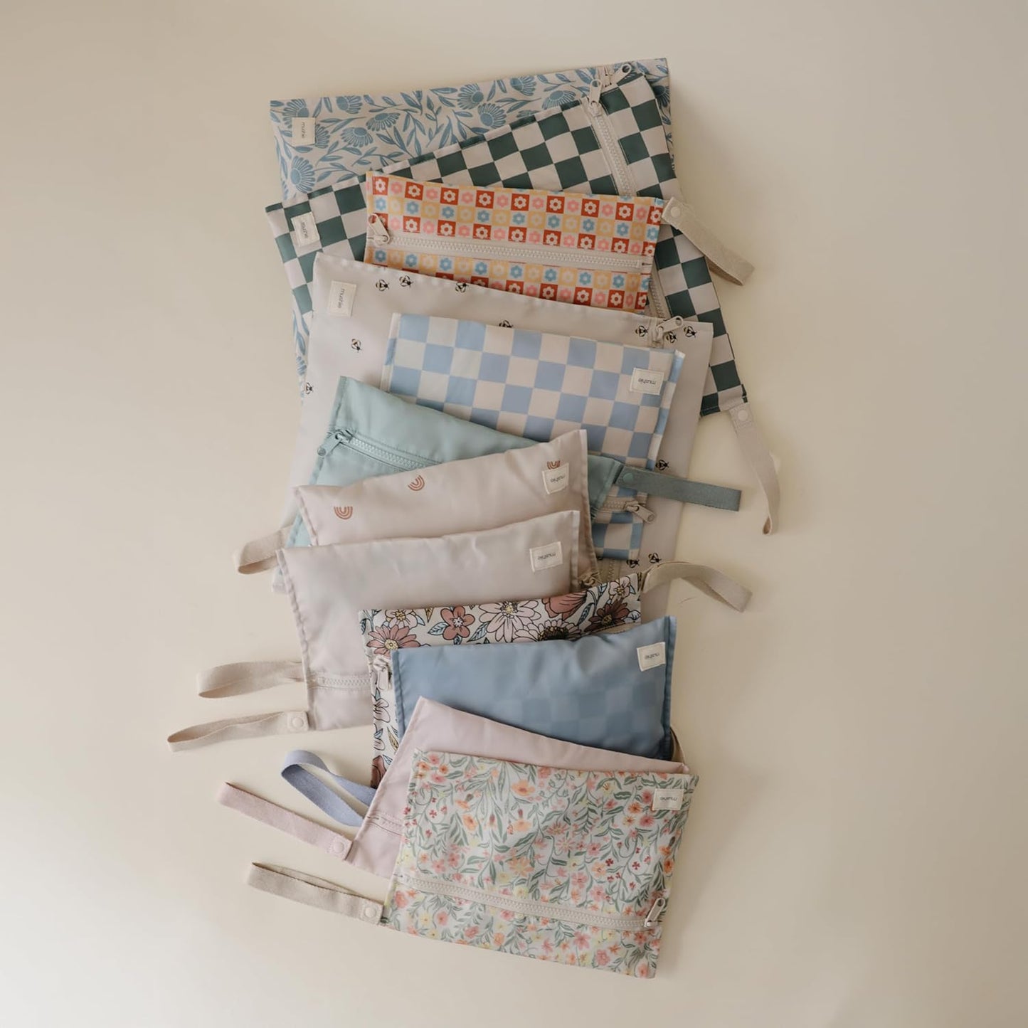 mushie Water Resistant Wet Bags | Large & Small Reusable Storage Bag for Baby Items and Travel | Zippered Pockets with Handle | Machine Washable, Set of 2 (Blush)