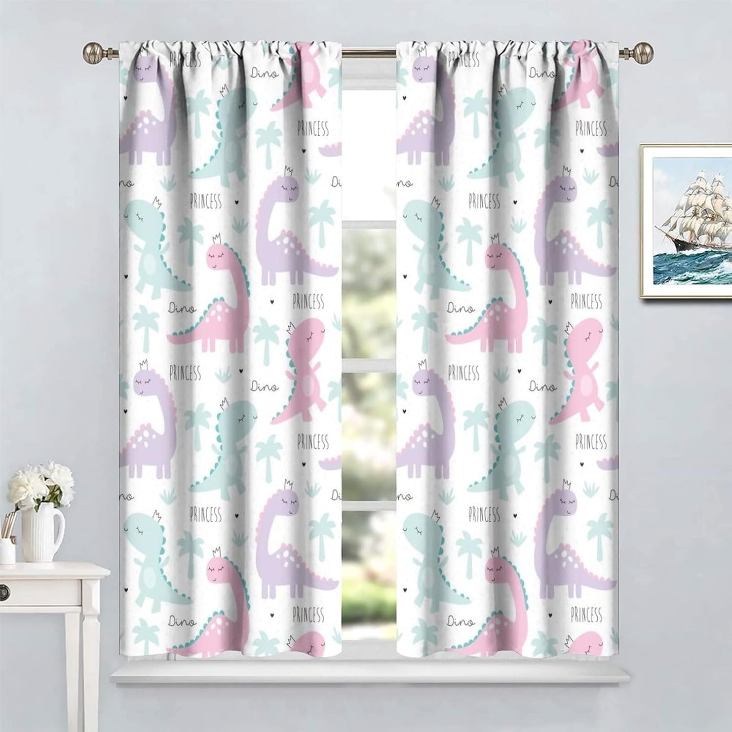 Kids Dinosaur Curtains for Boys Girls Bedroom Decor Cartoon Dino Colorful Cute Funny Animal Wildlife Printed Blackout Rod Pocket Window Drapes for Baby Nursery Playroom W21xL63in 2 Panels