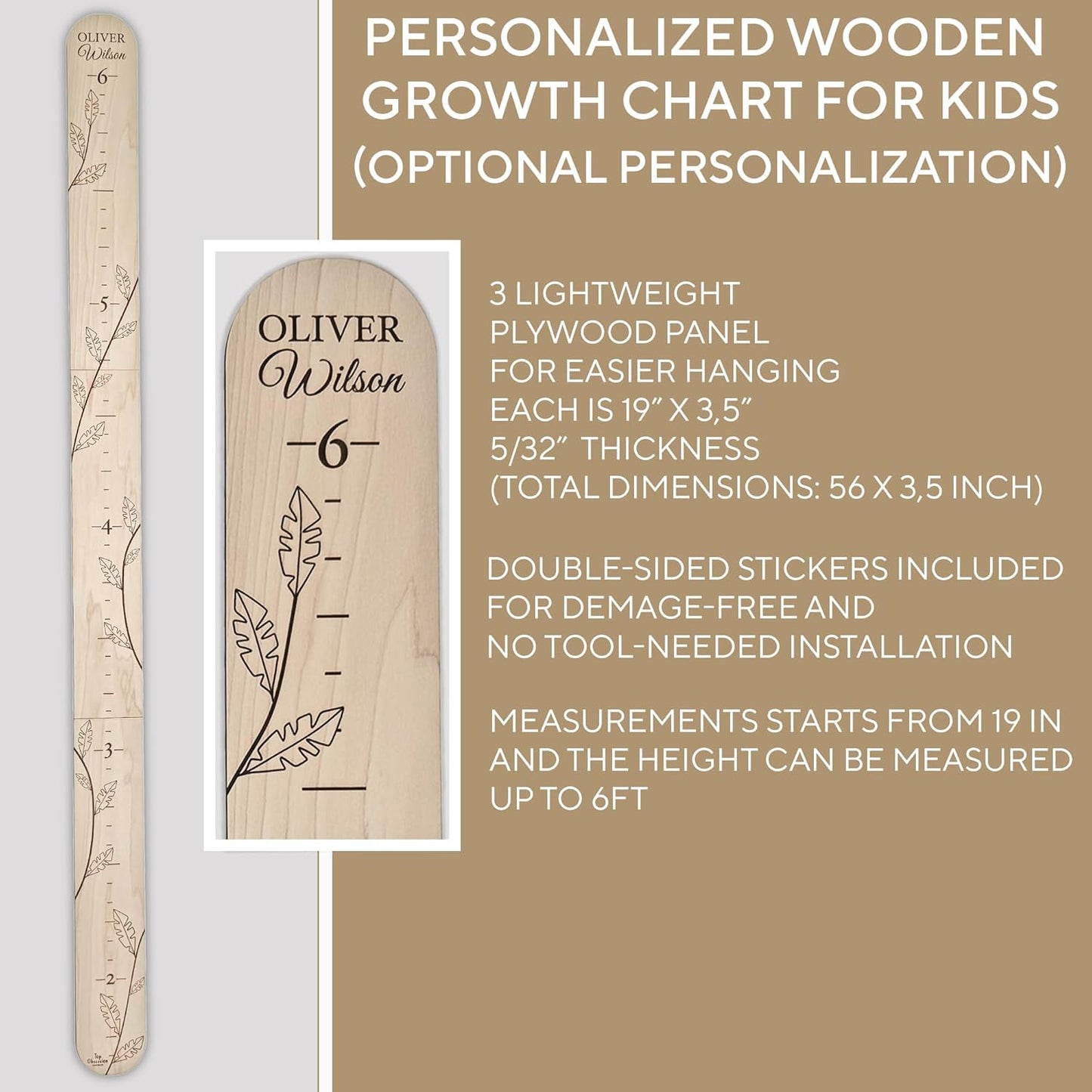 Personalized Jungle Growth Chart Wood - Engraved Growing Ruler Chart for Kids, Children Measuring Height Chart Baby Boy, Large Measuring Board Wooden, Animals Growing Wall Measurement, 2 Sizes