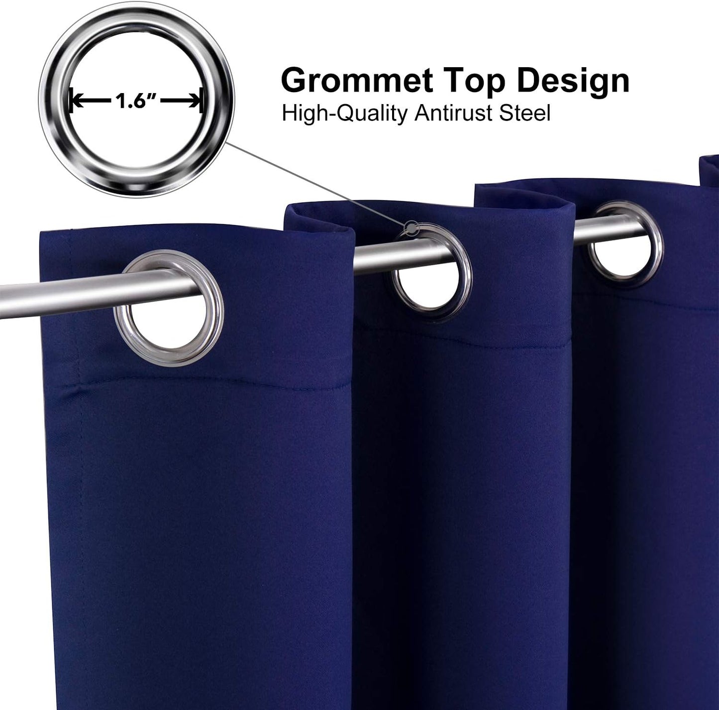 ChrisDowa Blackout Curtains 70 inches Wide for Bedroom - 2 Panels Set Extra Wide Grommet Thermal Insulated Room Darkening Curtains for Living Room (Navy Blue, 70 x 84 Inch)