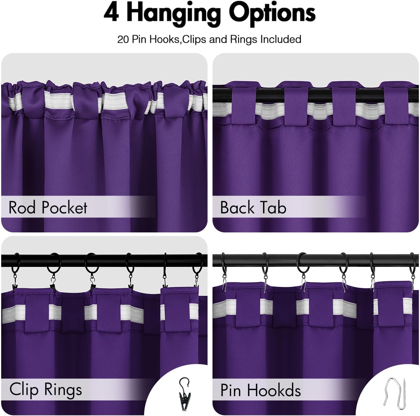 ANRODUO Back Tab Blackout Curtains for Bedroom Living Room, Rod Pocket Pinch Pleated Thermal Insulated Room Darkening Curtains 54 Inches Long 2 Panels, Purple, 42 x 54 Inch