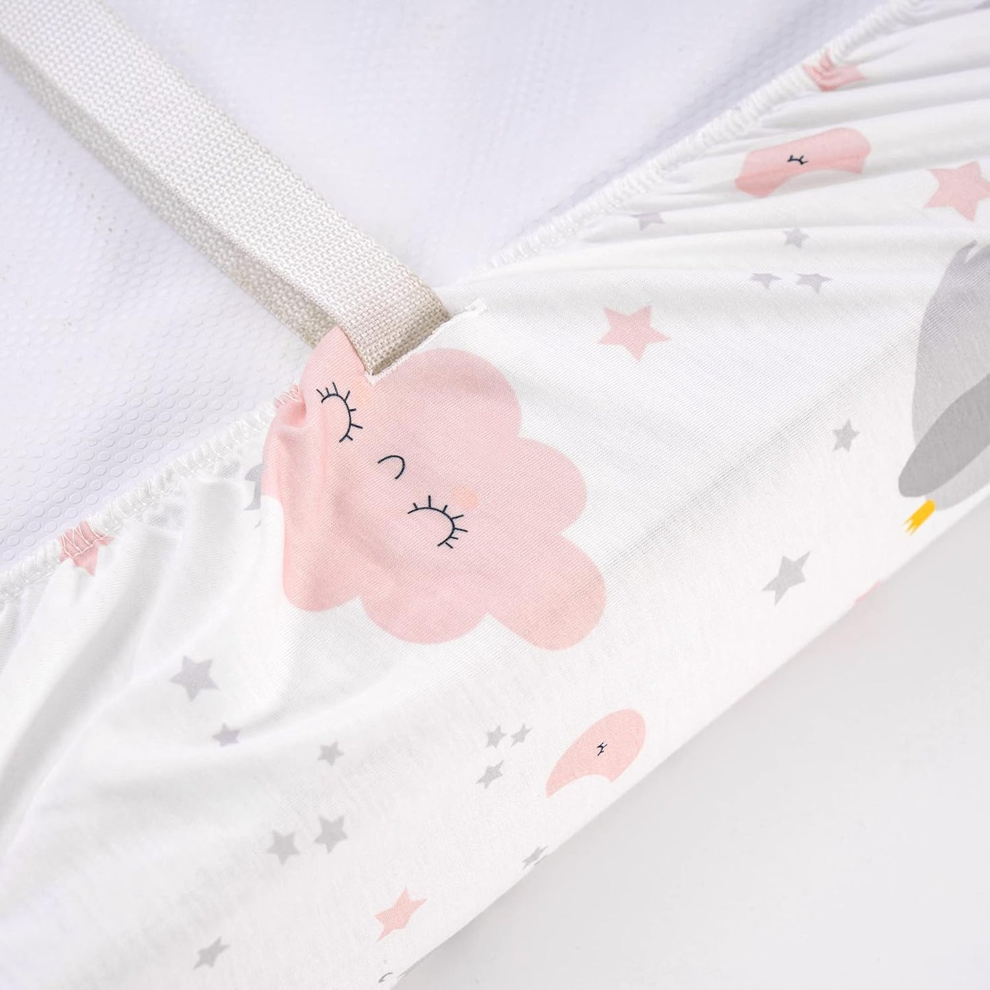 TILLYOU Changing Pad Cover Set in Soft Jersey Material - Fits 32"/34''x16 Contoured Pad for Babies,Elephant & Cloud, Pink