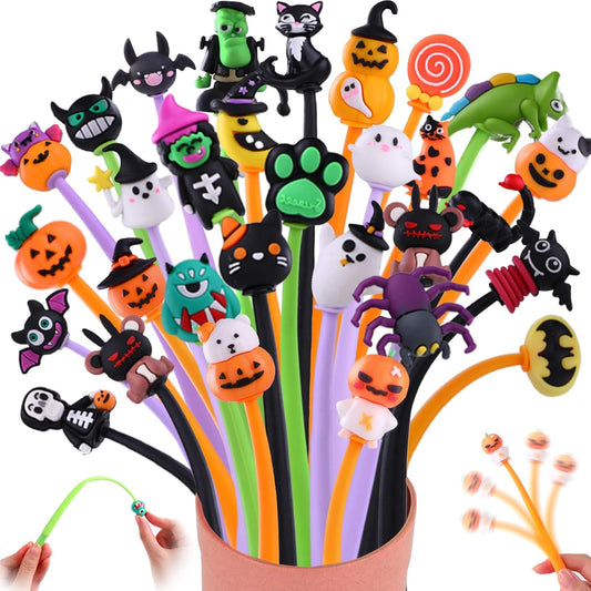 30pcs Halloween Fun Pens for Kids ,Halloween Cute Bobblehead Squishy Stress Relief Pens Novelty Swingable Black Ink Gel Writing Stationery for Holiday Students Rewards Party Favors