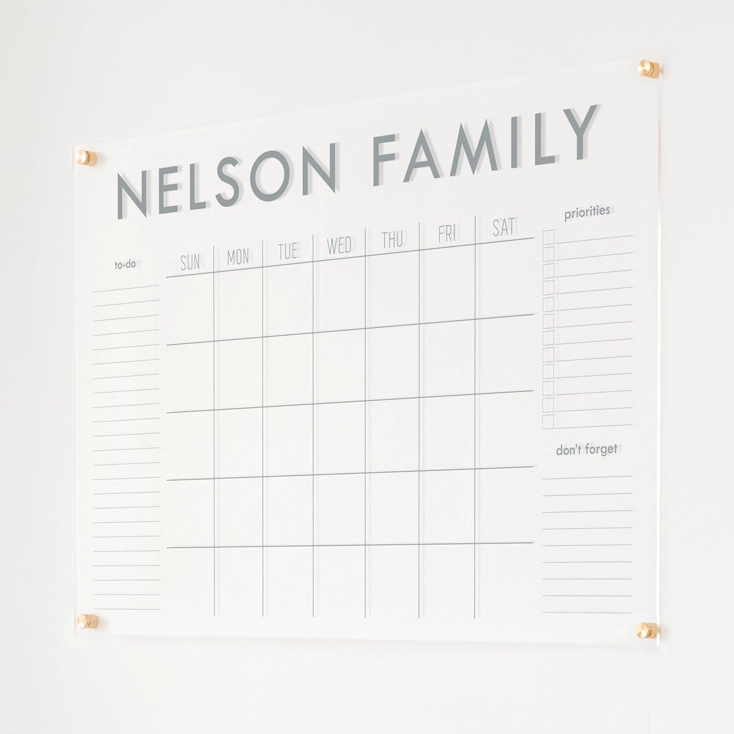 Personalized Clear Acrylic Calendar for Wall, Calendar Whiteboard for Wall, Dry Erase Wall Calendar, Wall Calendar Organizer System for Home (Block, Grey, 38"W x 26"H)