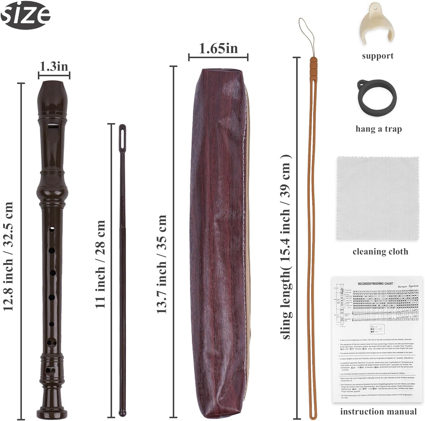 LIZIMANDU Recorder Instrument for BeginnerAdults,8-Hole Soprano Descant Recorder Music Flute with Cleaning Rod & Case Bag For Home Entertainment(6-Wood Light Brown)