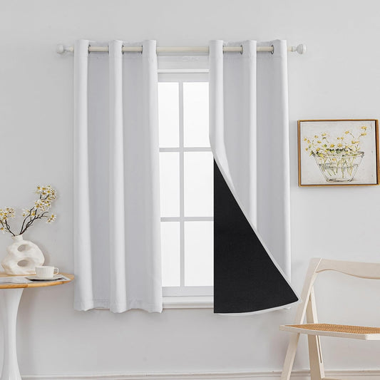 Anytime 100% Blackout Curtain Set, Thermal Insulated & Energy Efficiency Window Draperies for Guest Room, Full Shading Panels for Shift Worker and Light Sleepers（Greyish White, 2 Panels, 42W x 63L）