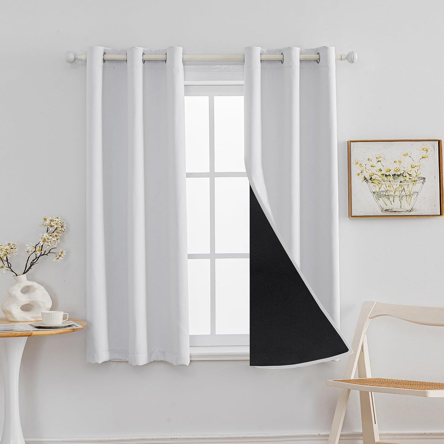 Anytime 100% Blackout Curtain Set, Thermal Insulated & Energy Efficiency Window Draperies for Guest Room, Full Shading Panels for Shift Worker and Light Sleepers（Greyish White, 2 Panels, 42W x 45L）