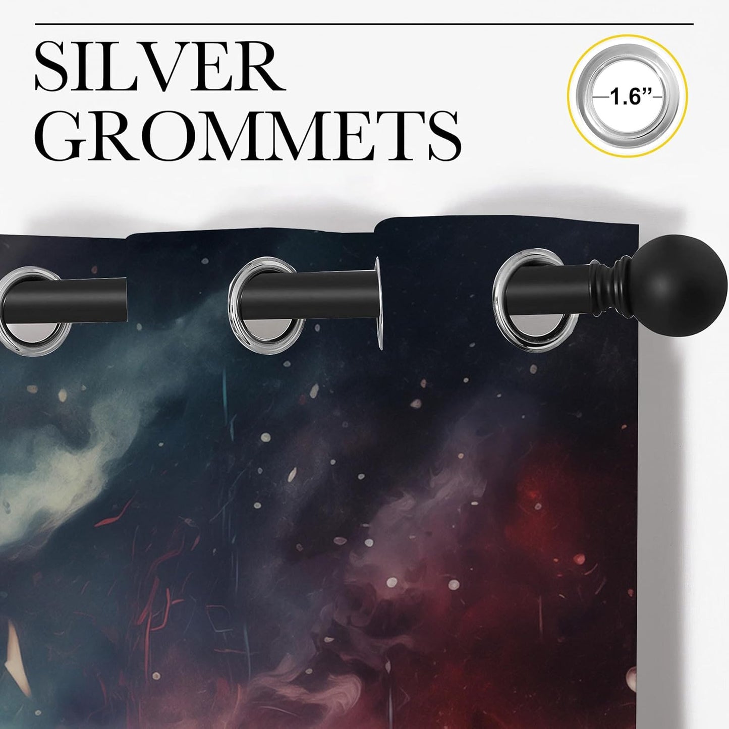 Fantasy Wolf Blackout Curtains for Boys Girl Bedroom Decor,Colorful Galaxy Misty Forest Wildlife Thermal Insulated Grommet Drapes Darkening Window Curtain for Living Room Home 55x63 inch