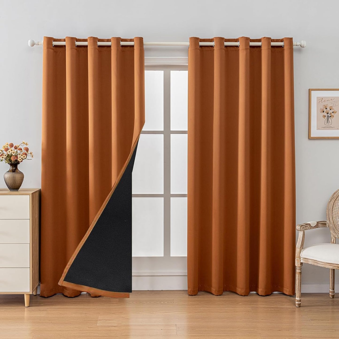 Anytime 100% Blackout Curtain Set, Thermal Insulated & Energy Efficiency Window Draperies for Guest Room, Full Shading Panels for Shift Worker and Light Sleepers（Orange, 2 Panels, 70W x 84L）