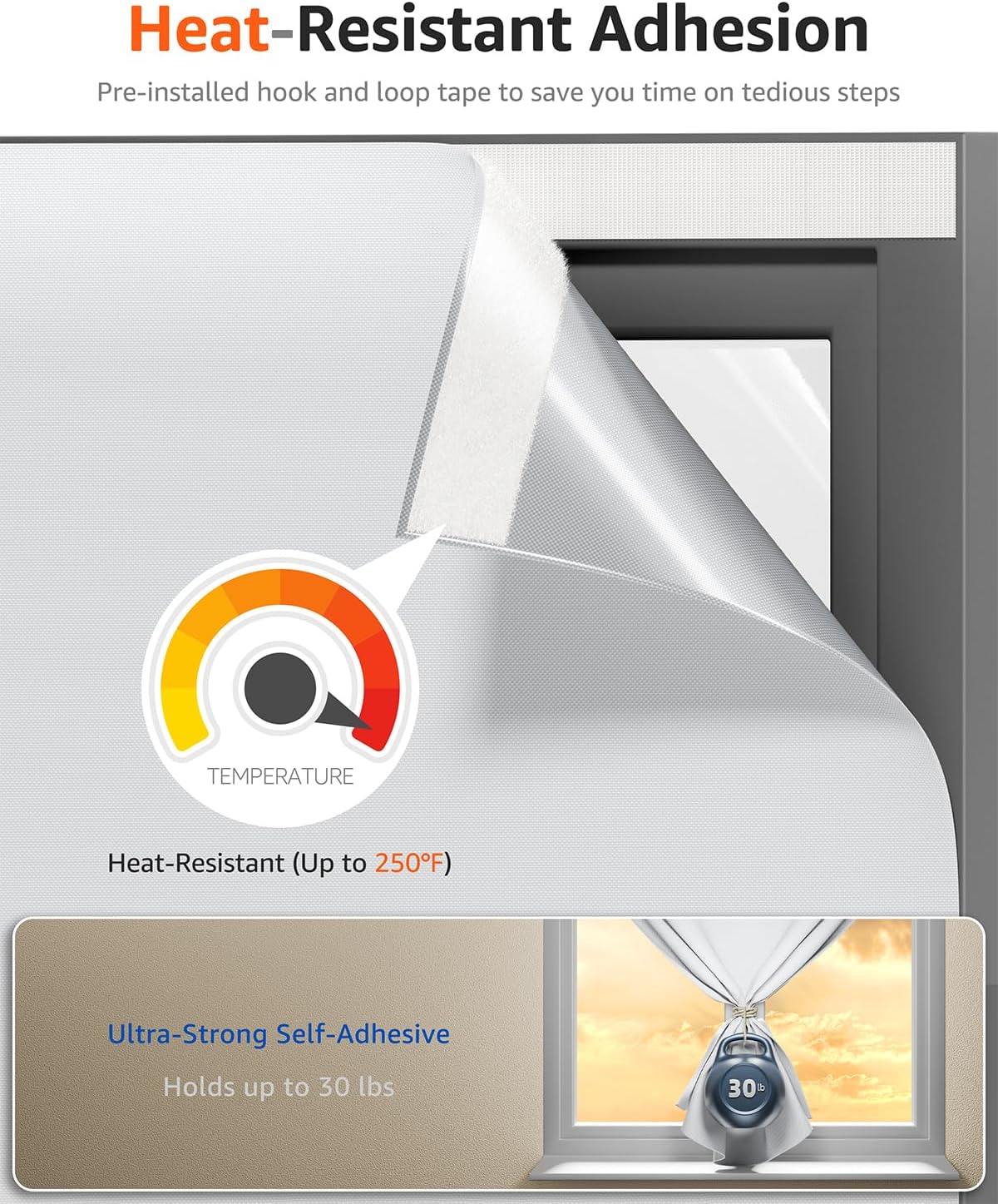 Sumobaby Blackout Curtains for Bedroom 36"x60" Portable No Drill Black Out Window Cover with Upgraded Hook&Loop Tapes,100% Blackout Shades,Thermal Insulated Blinds for Bedroom,Nursery(1 Panel,White)