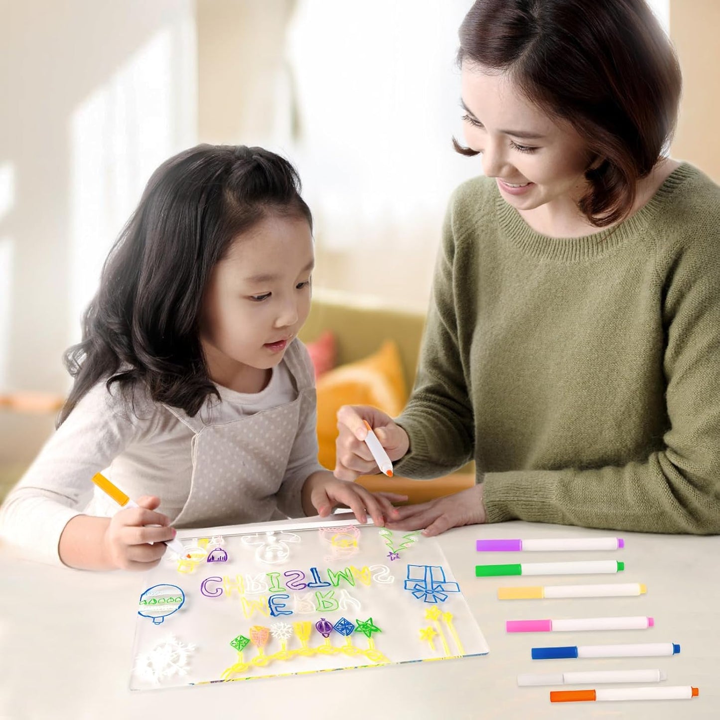 LED Note Board with Color, 11.8 X 7.9 in LED Drawing Board, Glowing Acrylic Dry Erase Board, Light Up Acrylic Message Board Notepad with Adjustable Stand and 7 Color Pens