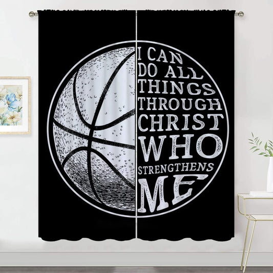 Basketball Blackout Curtains for Boy Girl Room Darkening Decor,Sport Theme and White Motto Dark Background Bedroom Living Room Home Rod Pocket Thermal Insulated Window Curtain/Drapes Panel,84x84 Inch…