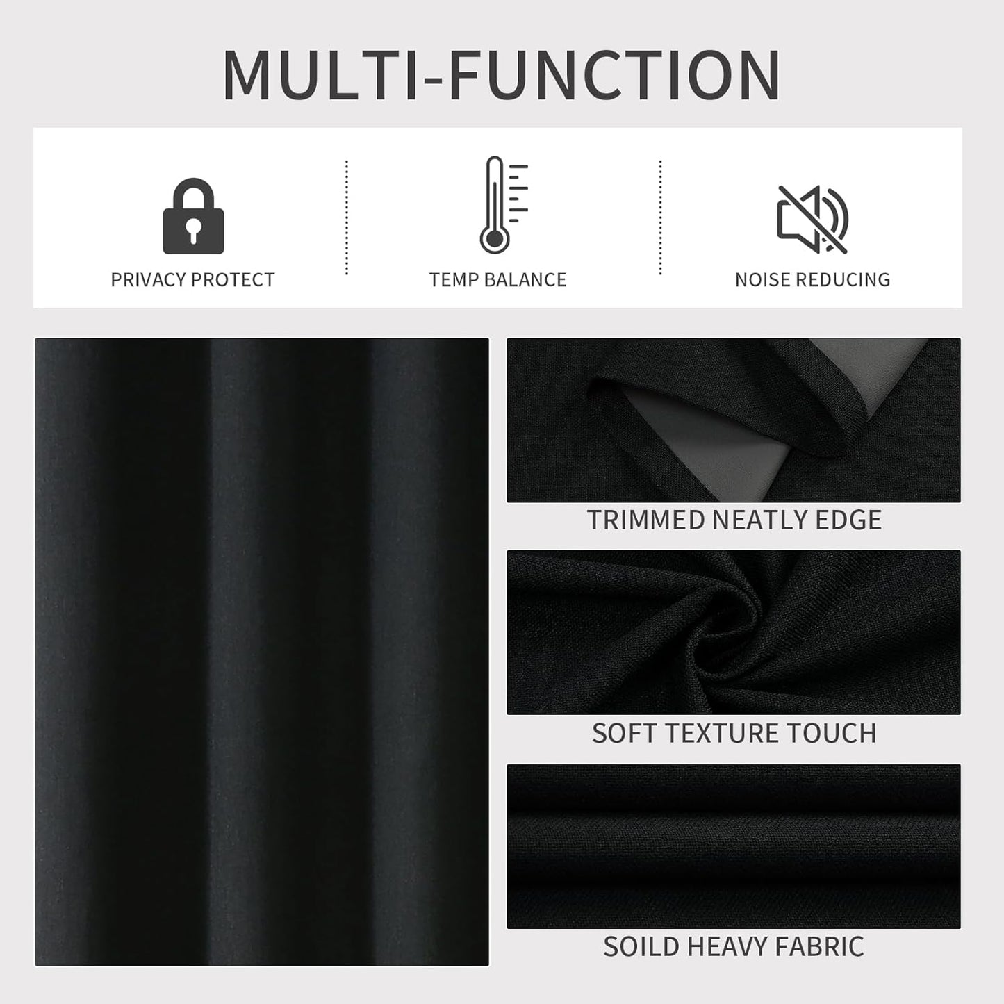 Joydeco Blackout Curtains 63 Inches Long 2 Panels Burg, Room Darkening Curtains for Bedroom, 100% Black Out Textured Thermal Drapes Privacy Protection 2 Panels Set(W52 x L63 Inch, Black)