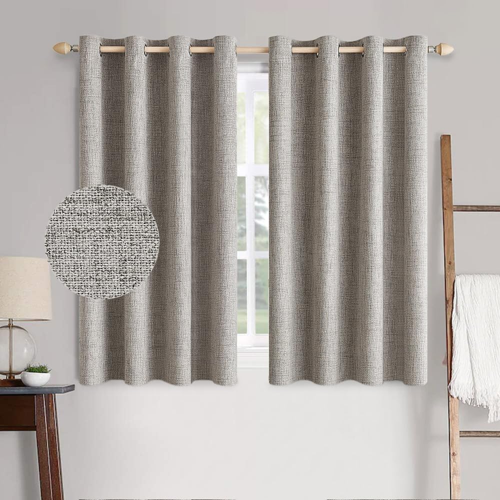 MIULEE 100% Blackout Linen Textured Curtains for Bedroom Solid Thermal Insulated Warm Taupe Grommet Room Darkening Curtains & Drapes Luxury Decor for Living Room Nursery 52 x 45 Inch (2 Panels)
