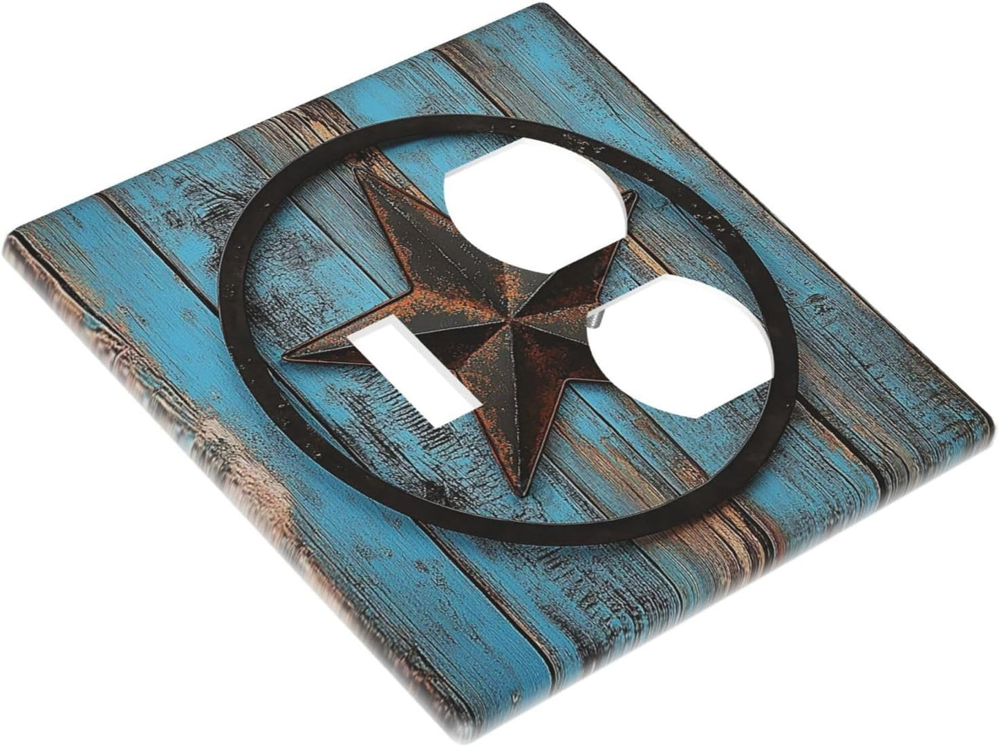 Wallplates Rustic Wood Country Barn Texas Star On Teal 1 Toggle 1 Duplex Switch Plate Electrical Gfci Faceplate Decorative Light Switch Covers For Farmhouse Cabin Decor