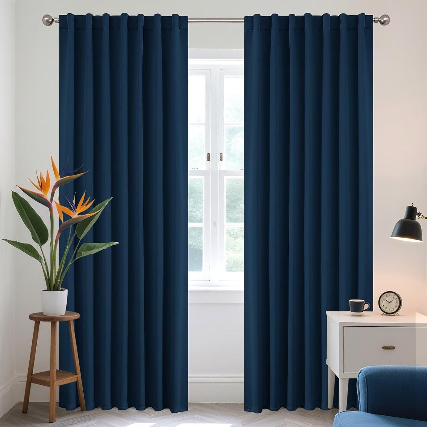 Joydeco 90 Inch Blackout Curtains for Bedroom, Thermal Insulated Black Out Curtains 2 Panels Set, Room Darkening Drapes for Living Room Window Rod Pocket Back Tab (W52 x L90 Inch, Navy Blue)