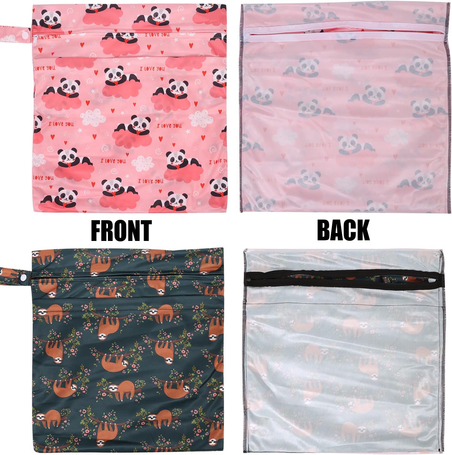 2pcs Travel Waterproof Laundry Bag, Cloth Diaper Wet Dry Bags with Handle & 2 Zipper Pockets, Reusable Washable Dirty Clothes Bag for Baby Adult Travelling Hanging, Bathing Beach Pool Daycare