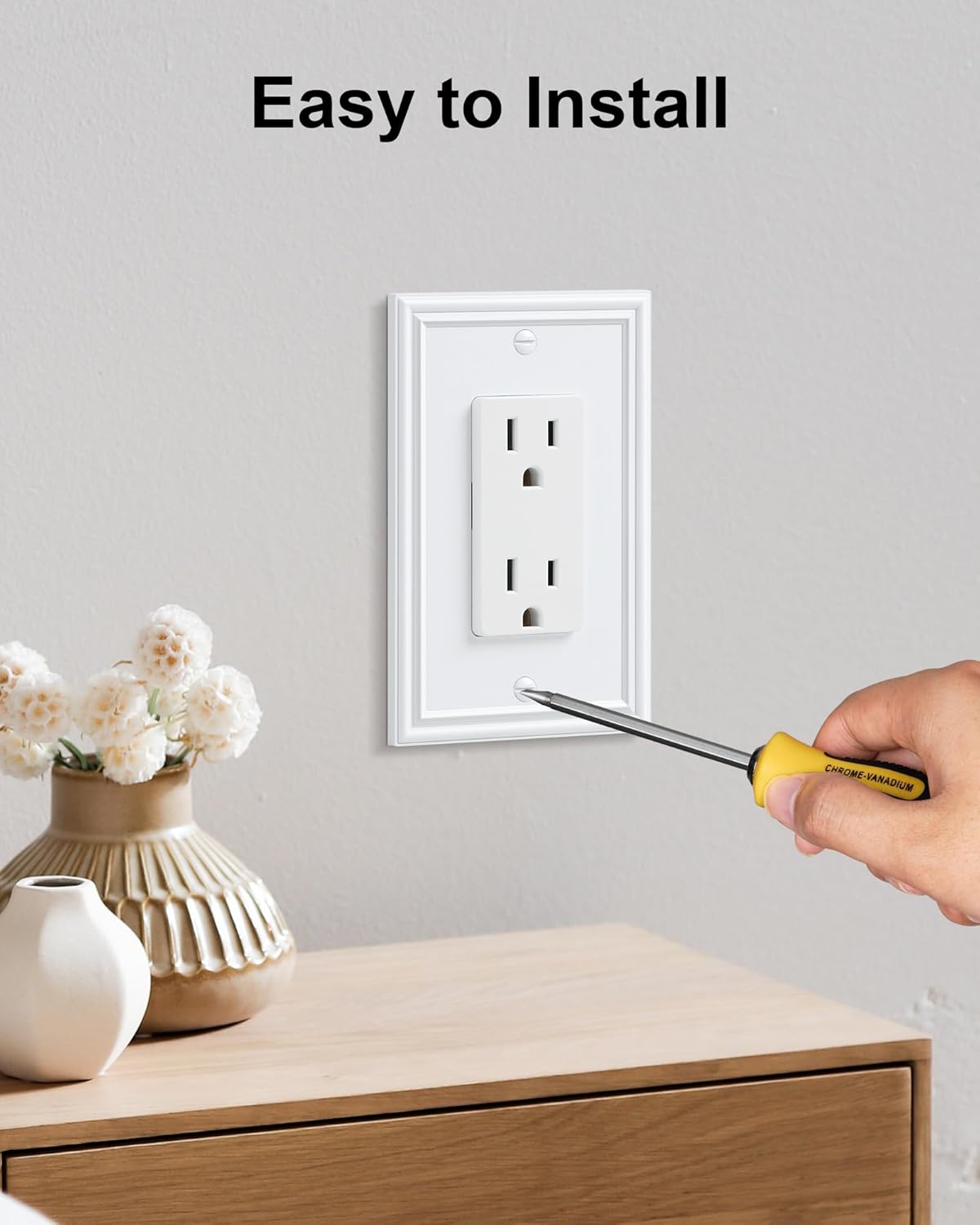 4-Pack Decorator Outlet Cover Plate, Pure White Decorative Switch Plates and Outlet Covers, Durable Zinc Alloy Wall Plates for Electrical Outlets, Receptacle, GFCI Outlet, Dimmer Switch