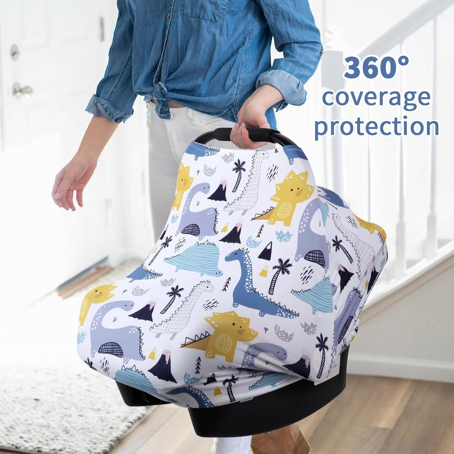 Rquite All-in-1 Car Seat Cover Baby, Carseat Covers for Girl Boy, Stretchy Soft Infant Car Seat Cover, Multi-use Baby Carrier Cover, Car Seat Canopy, Stroller Sun Shade, Nursing Breastfeeding Cover