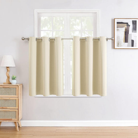 ChrisDowa Small Window Curtains for Kitchen and Bedroom - Grommet Short Thermal Insulated Room Darkening Curtains (2 Panels, Beige, 42 x 36 Inch)