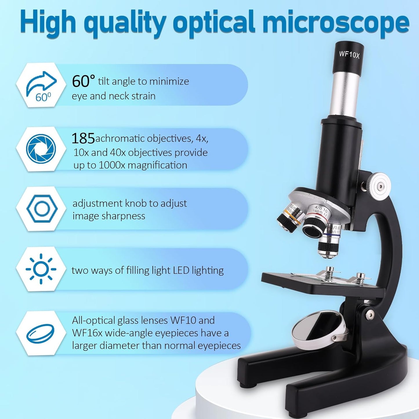 Microscope 40X-2500X Magnification with 4.3-inch Display, Wide-Angle 10X and 25X eyepieces, and Built-in 5-megapixel Camera for School Labs, Animal Husbandry (Black)