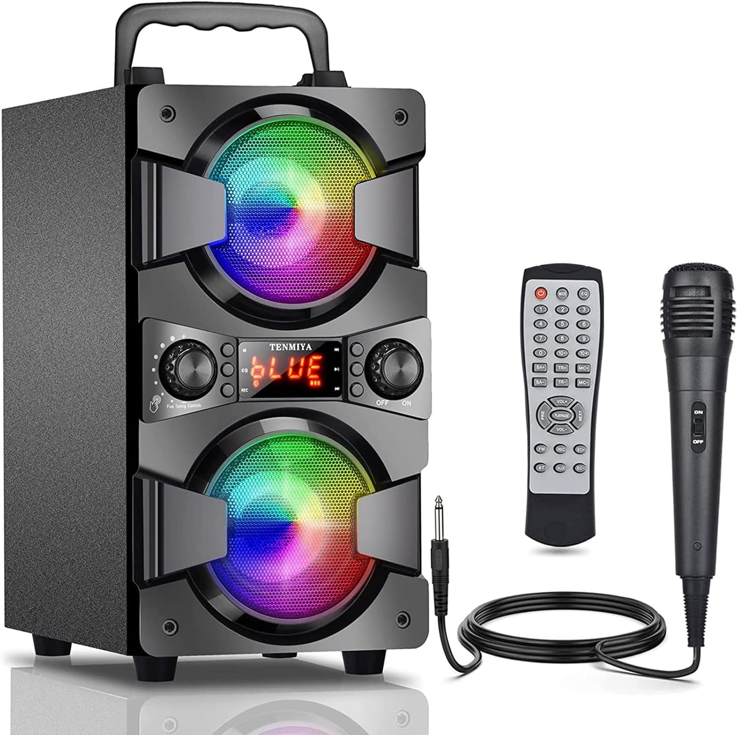 Bluetooth Speaker, Portable Wireless Speakers with Microphone, 60W Peak Loud Stereo Rich Bass, Lights, Remote, FM Radio, EQ, Double Subwoofer Sound System, Speaker for Home Outdoor Party Gifts(1MIC)