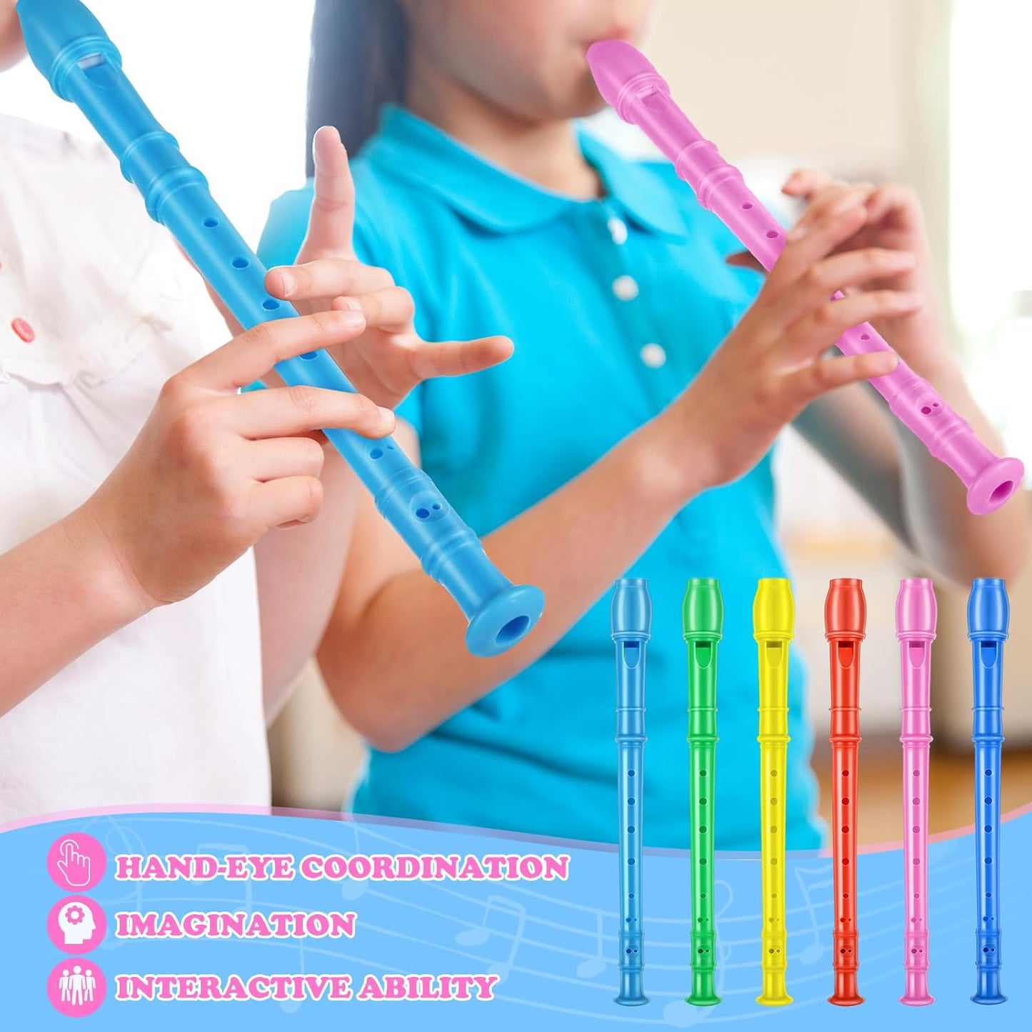 8 Hole Soprano Recorders Descant Flute Bulk With Cleaning Rod German Style for Back to School Gift Christmas Shoebox Supplies Musical Instruments Party Favor (24 Pack)