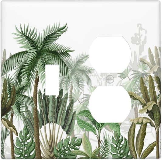 Palm Tree Banana Leaf Green Rainforest Natural Landscape Wallplates 1 Toggle 1 Duplex Switch Plate Electrical GFCI Faceplate Decorative Light Switch Covers for Bed Room Living Room Decor