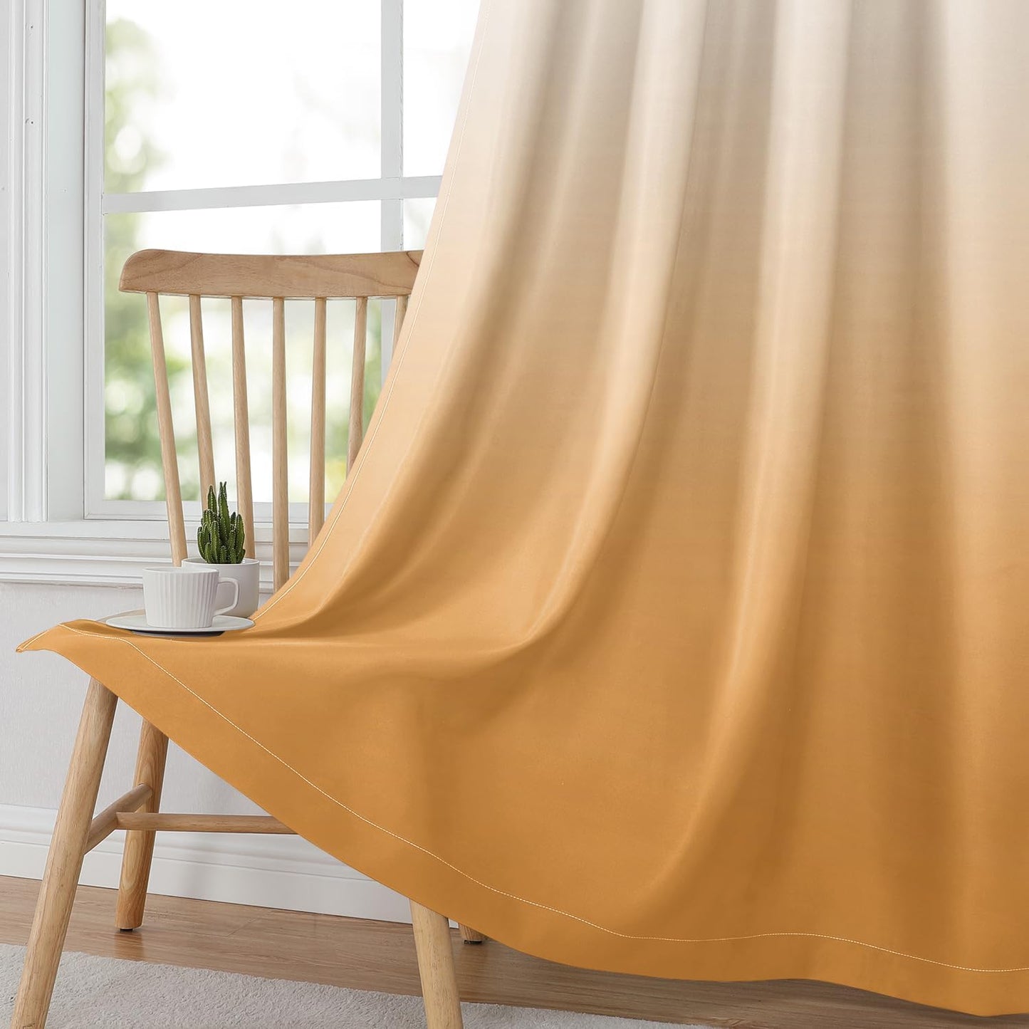 HOMEIDEAS Gold Ombre Blackout Curtains 52 X 84 Inch Length Gradient Room Darkening Thermal Insulated Energy Saving Grommet 2 Panels Window Drapes for Living Room, Bedroom