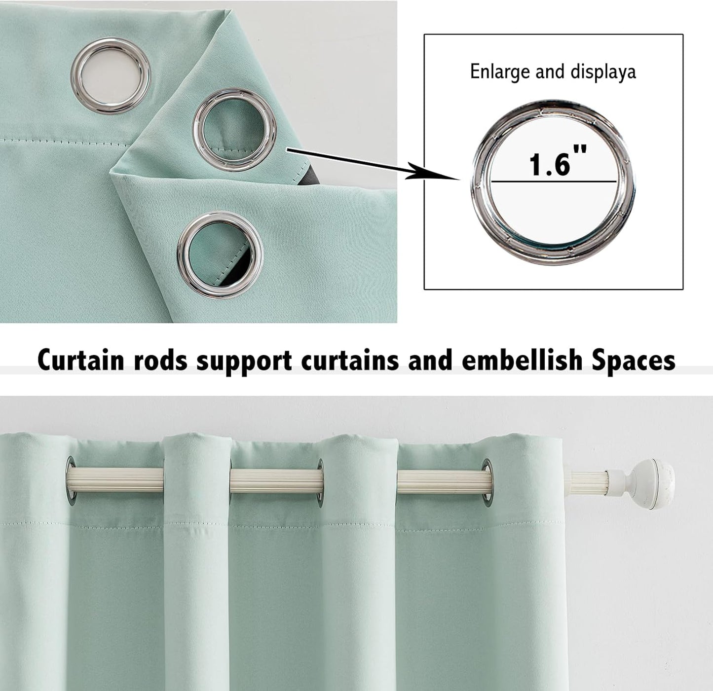 Anytime 100% Blackout Curtain Set, Thermal Insulated & Energy Efficiency Window Draperies for Guest Room, Full Shading Panels for Shift Worker and Light Sleepers（Light Blue, 2 Panels, 37W x 63L）